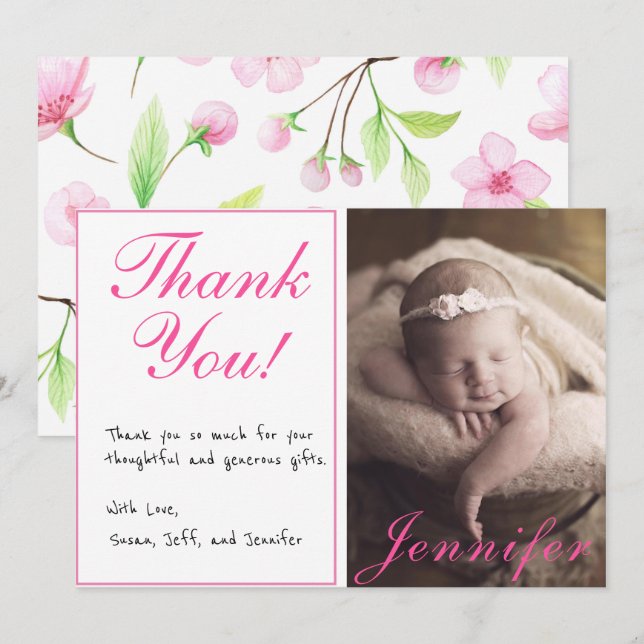Girl Baby Shower Foto Handschriftlich Dankeschön K Einladung (Vorne/Hinten)
