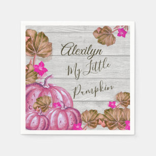 Girl Baby Shower Grau Wood Autumn Pink Pumpkin Serviette