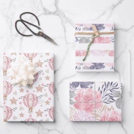 Girl Baby Shower Hot Air Balloons Florals Geschenkpapier Set