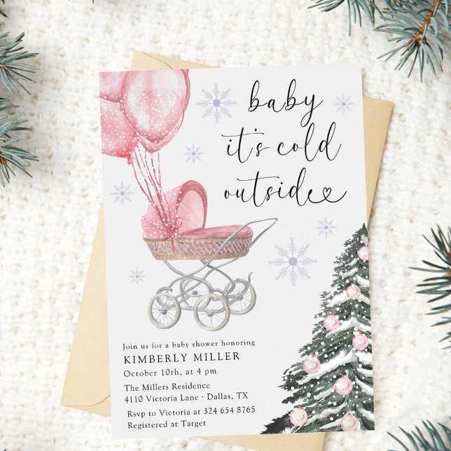 Girl Baby Shower Its Cold Outside Pink  Einladung (Von Creator hochgeladen)