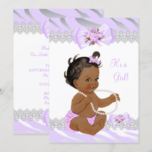 Girl Baby Shower Lilac Zebra Lace Ethnic Einladung