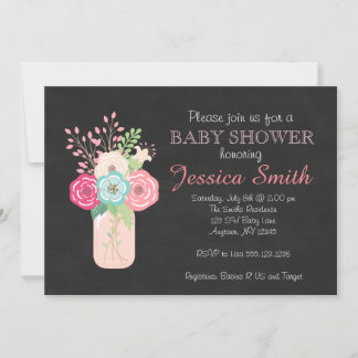 Girl Baby Shower - Mason Jar/Blume Einladung