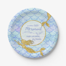 Girl Baby Shower Mermaids Gold Glitter Fish Scale Pappteller