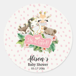 Girl Baby Shower   Niedliche Freunde von Safari Runder Aufkleber