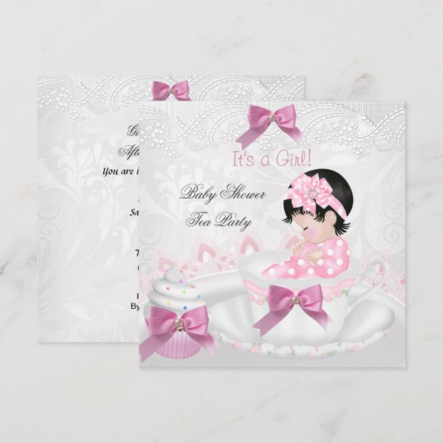 Girl Baby Shower Pink Baby Teacup Tee Party Einladung (Vorne/Hinten)