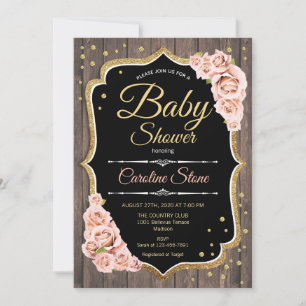 Girl Baby Shower - Rose aus Holz Einladung