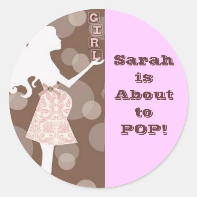 Girl Baby Shower Runder Aufkleber (Vorderseite)