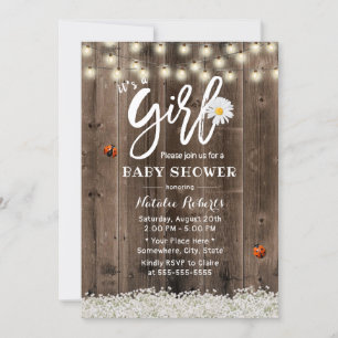 Girl Baby Shower Rustic Daisy Gipskraut Blume Einladung