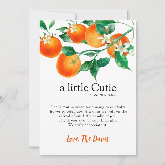Girl Baby Shower Set, Little Süsse Baby, Orange Einladung (Vorderseite)