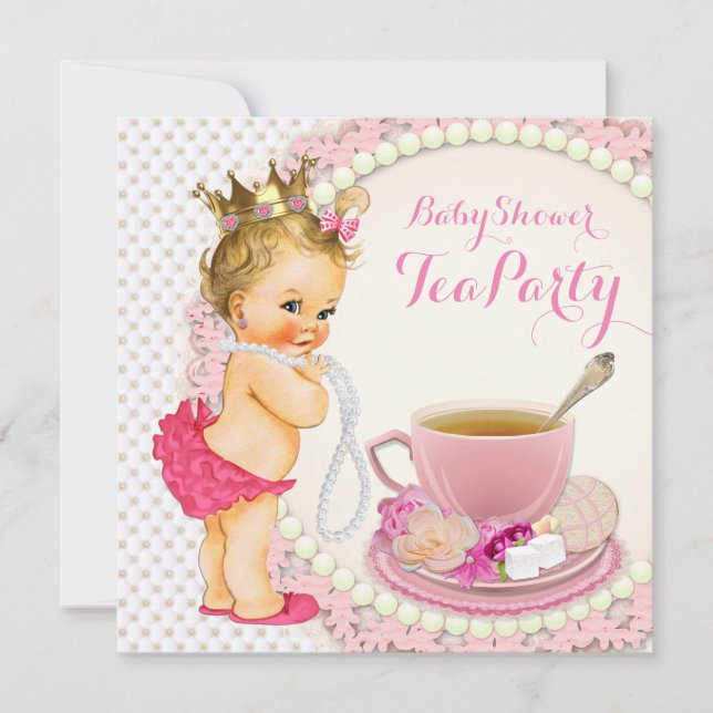 Girl Baby Shower Tee Party Einladung (Vorderseite)