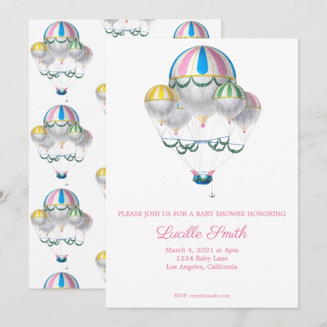 Girl Baby Shower Vintag Heißluftballon Einladung (Vorne/Hinten)