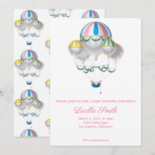 Girl Baby Shower Vintag Heißluftballon Einladung