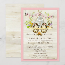 Girl Baby Shower Woodland Forest Teepe Igel Einladung