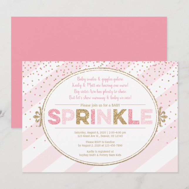 Girl Baby Sprinkle Einladung rosa Gold lädt ein (Vorne/Hinten)
