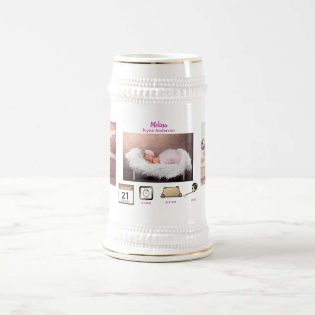 GIRL BABY STATT Foto Collage Keepake GIFT Bierglas (Mittel)