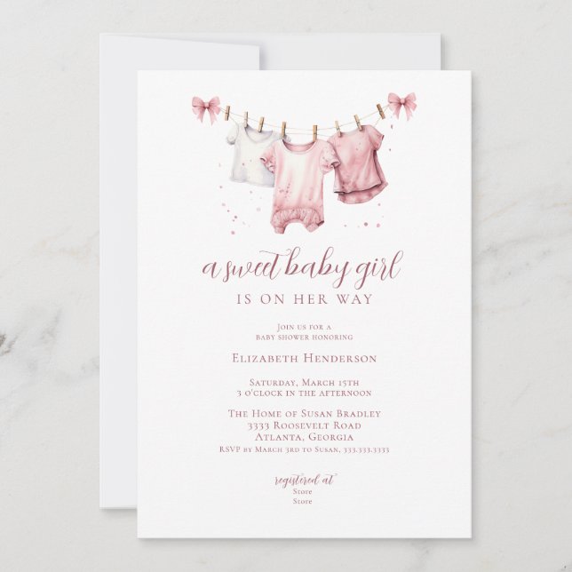 Girl BabyClothes Kleidung Kinderdusche Einladung (Vorderseite)