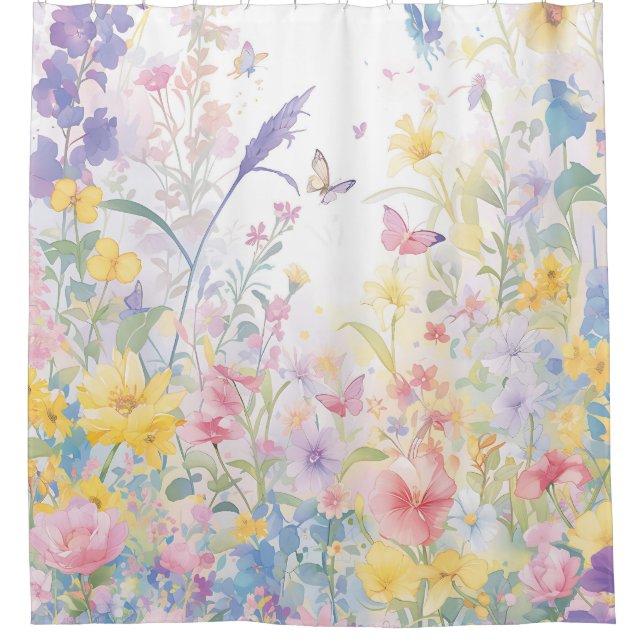 Girl-Badezimmereinrichtung, Schmetterlingsgarten Duschvorhang (Vorderseite)