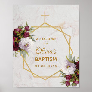 Girl Baptisse Burgundy Peonies Marble Gold Willkom Poster
