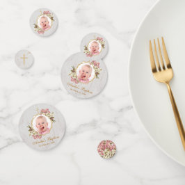 Girl Baptisse Foto Blumenmarmor Gold Rosa Orchid Konfetti