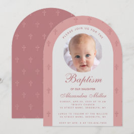 Girl Baptisse Foto Rosa Dusty Rose Arch Modern Einladung