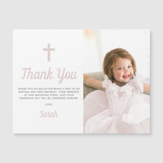 Girl Baptisse Geburtstag Foto Danke Magnet Card (Vorderseite)