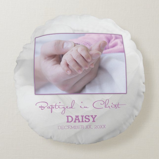 Girl Baptisse Herzlichen Glückwunsch für Baby Pers Rundes Kissen (Vorderseite)