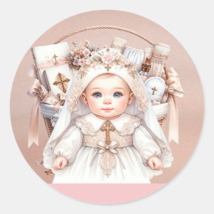 Girl Baptisse Rose Gold Christening Basket Runder Aufkleber