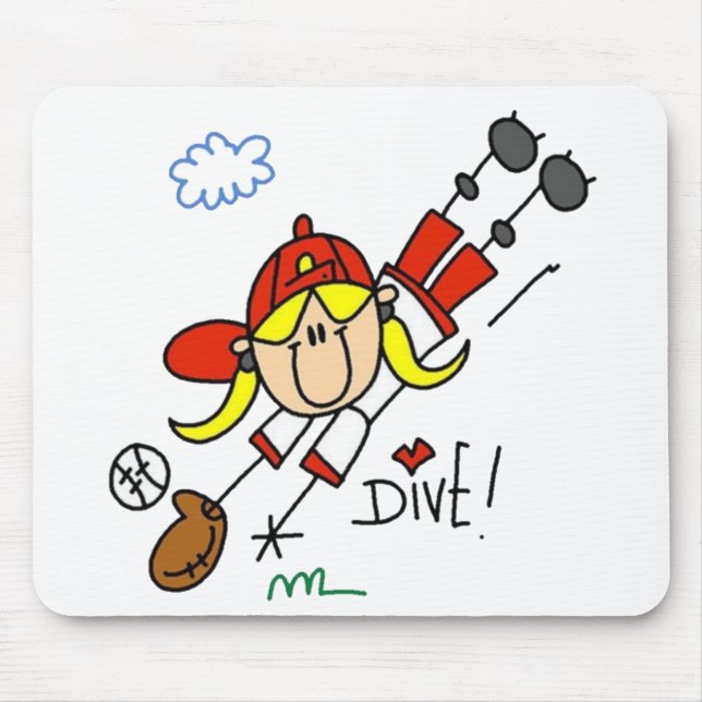 Girl Baseball Player Strichmännchen Mousepad (Vorne)