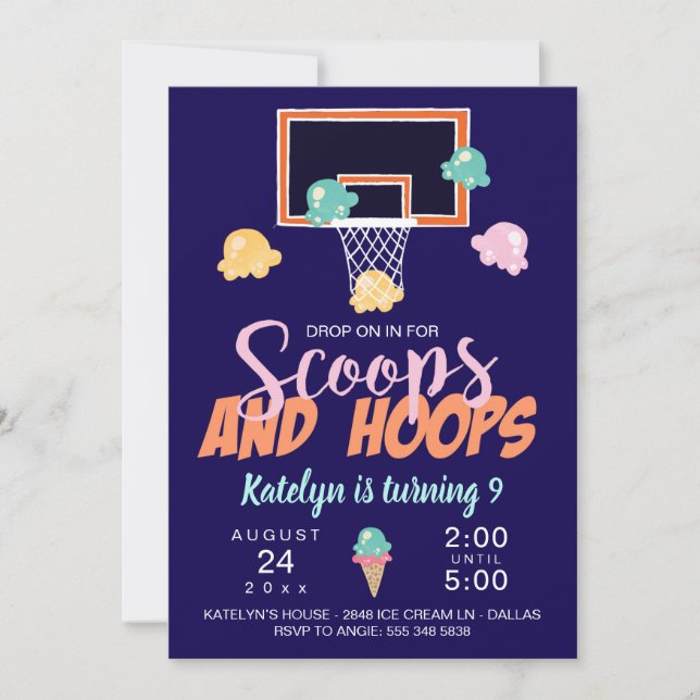 Girl Basketball Einladung von Scoops und Hoops (Vorderseite)