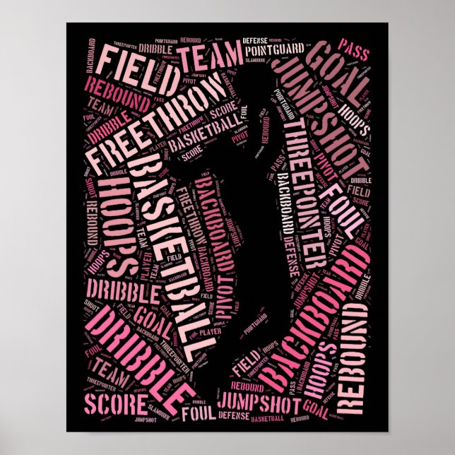 Girl Basketball Player Word Art Poster (Vorne)