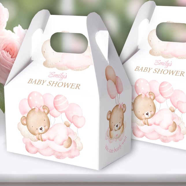 Girl Bear Baby Dusche Gable Favor Box Geschenkschachtel (Bear pink White Favor Boxes - You can choose from 3 sizes by clicking on the STYLE dropbox.
)