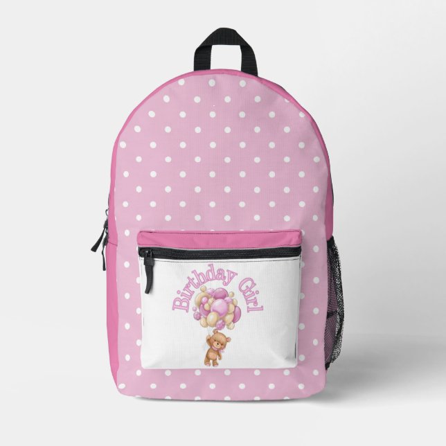 Girl Bear Birthday Thema Backpack Bedruckter Rucksack (Vorderseite)