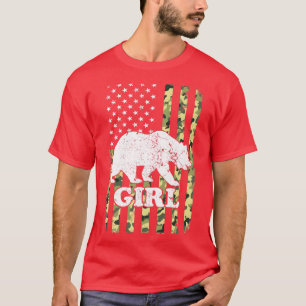 Girl Bear Camping Hiking Camouflage USA T-Shirt