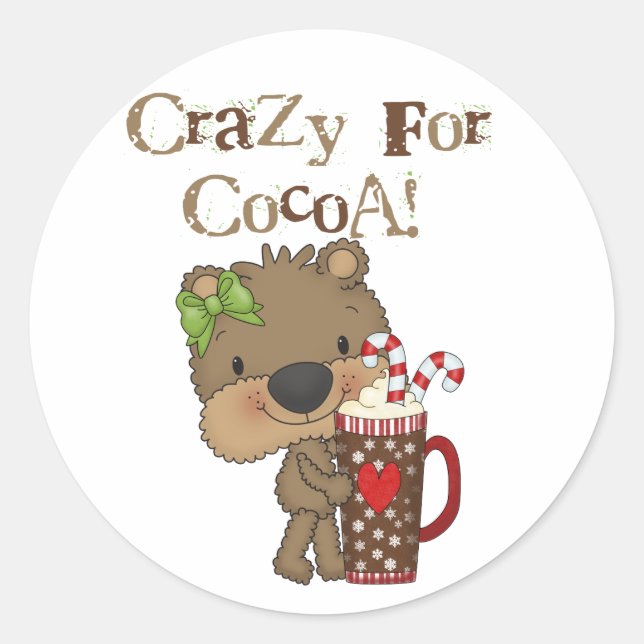Girl Bear Crazy für Kakao Runder Aufkleber (Vorderseite)