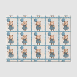 Girl Bear mit blauem Karierten Kleid und Ballon Seidenpapier