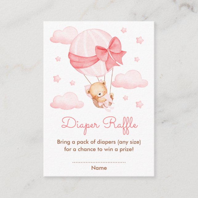 Girl Bear Pink Ballon Kinderdusche Windelwanne Begleitkarte (Vorderseite)