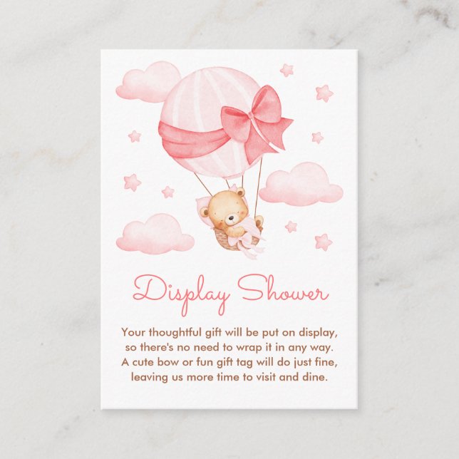Girl Bear Pink Balloon Baby Display Dusche Begleitkarte (Vorderseite)