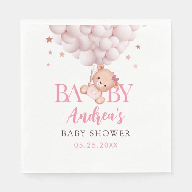 Girl Bearly Wait Pink Bear Baby Dusche Napkins Serviette (Vorderseite)