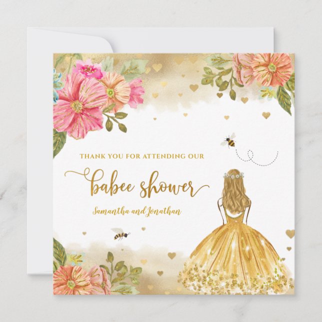 Girl Bee Illustration Baby Dusche Danke Karte (Vorderseite)