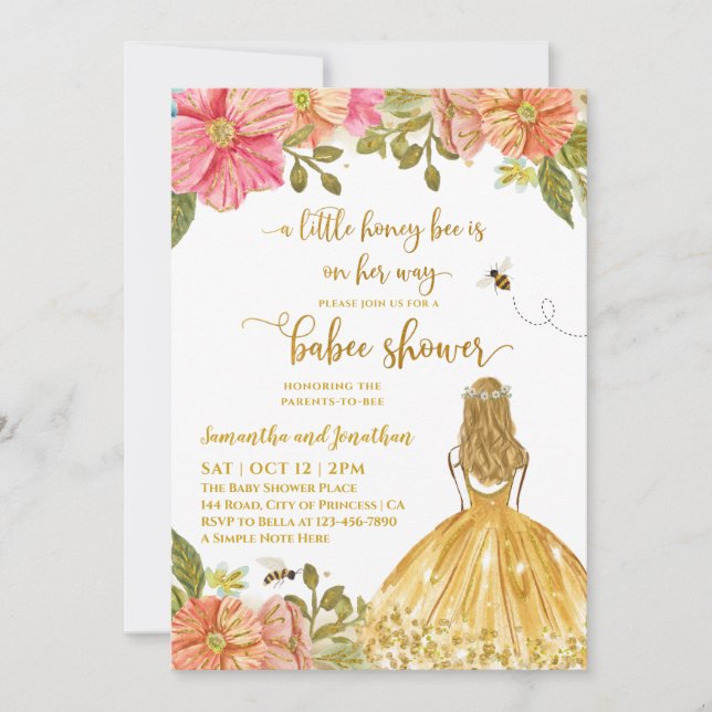 Girl Bee Illustration Baby Shower Einladung (Vorderseite)