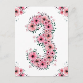 Girl Big 3. Geburtstag Pink Blume Green Foliage Postkarte
