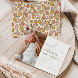 Girl Birth Announcement | Floral Photo Birth Einladung