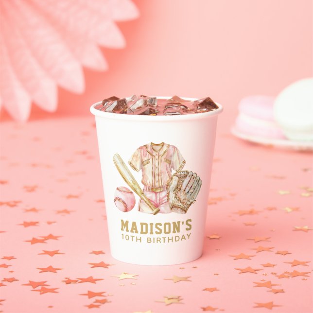 Girl Birthday Baseball Luxury Rose Gold Pappbecher (Insitu)
