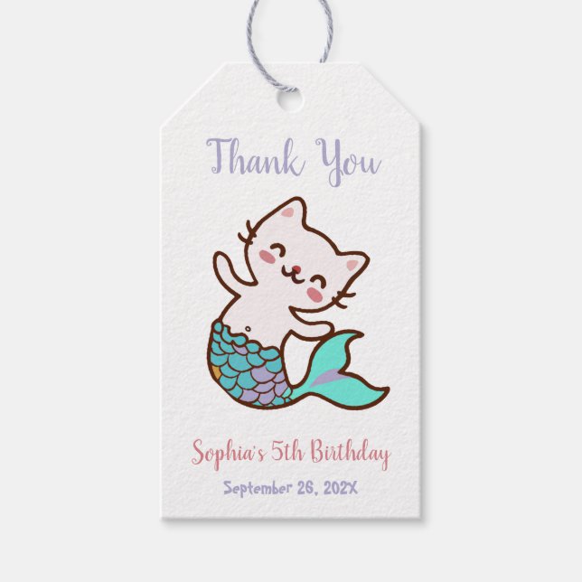 Girl Birthday Cat Mermaid unter dem Meer Vielen Da Geschenkanhänger (Vorderseite)