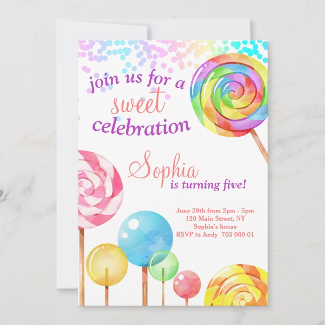 Girl Birthday Einladung Candy Sweet Celebration (Vorderseite)