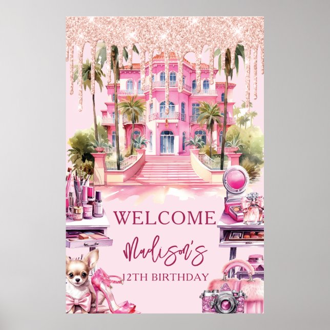 Girl Birthday Glam Makeup Willkommen Poster (Vorne)