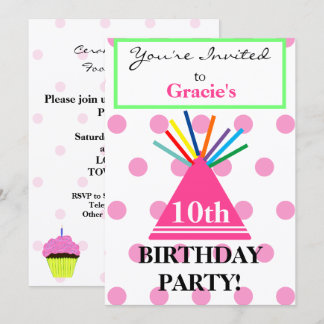 Girl Birthday Hat Pink Cupcake Einladung