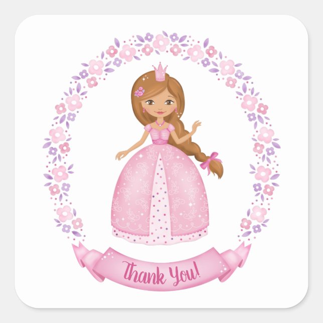 Girl Birthday Party Danke Quadratischer Aufkleber (Vorderseite)