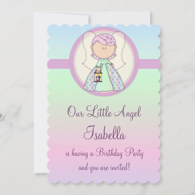 Girl Birthday Party Einladung Engel Design 3 (Vorderseite)