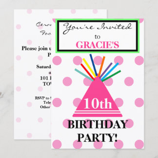 Girl Birthday Party Hat Pink Polka Dots Einladung